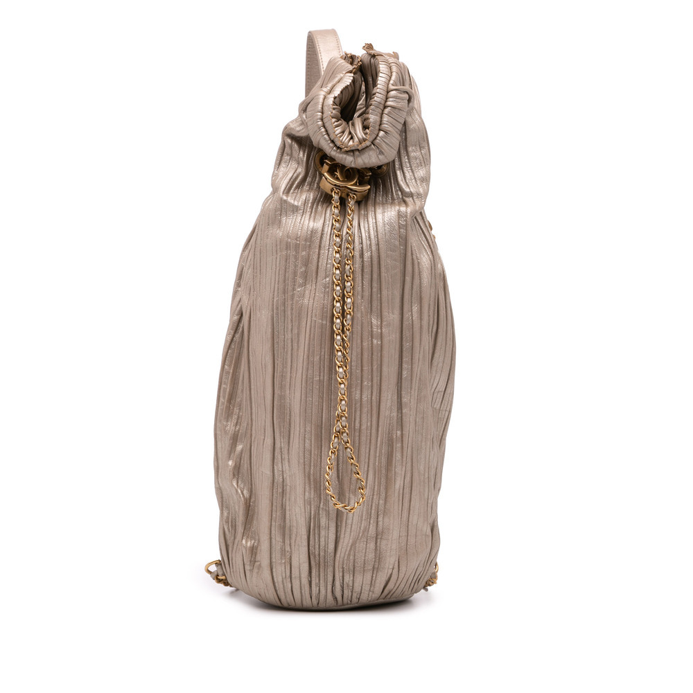 Pre-Loved Chanel Medium Metallic Calfskin Coco Pleats Drawstring Backpack